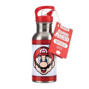 Super Mario Metal Water Bottle  W/ Straw 16 fl oz. Paladone NEW NWT